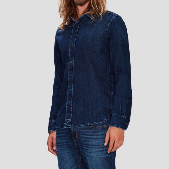 7 For All Mankind Dark Blue Button Up Shirt in Large - Picture 6 of 7